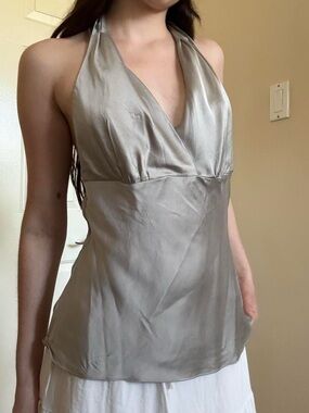 Express 100% Silk Halter V-Neck top